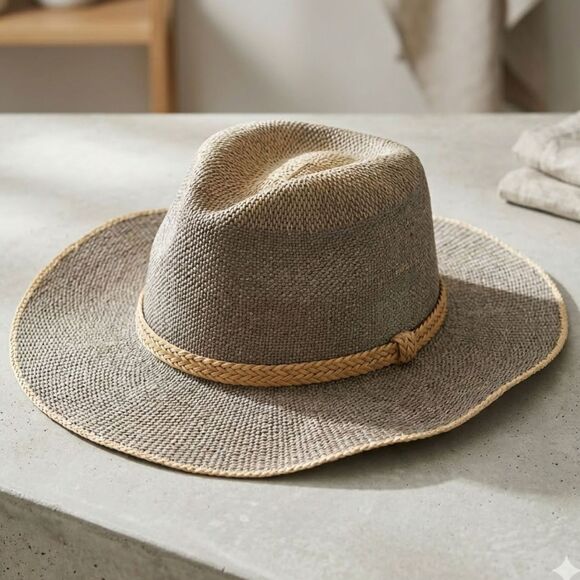 world market Other - World Market Handwoven Straw 100% Paper Sun Grey Wide Brim Beach Cowboy Hat O/S